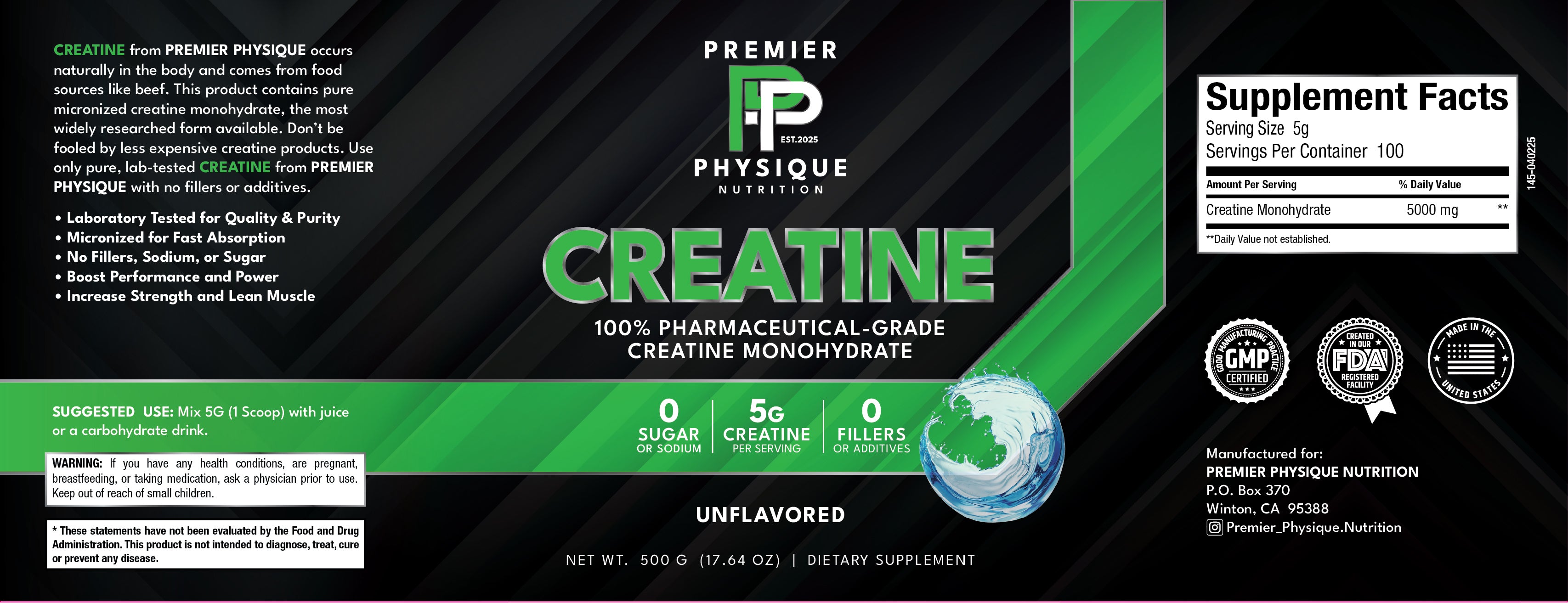 Premier Physique Creatine Monohydrate – Unflavored