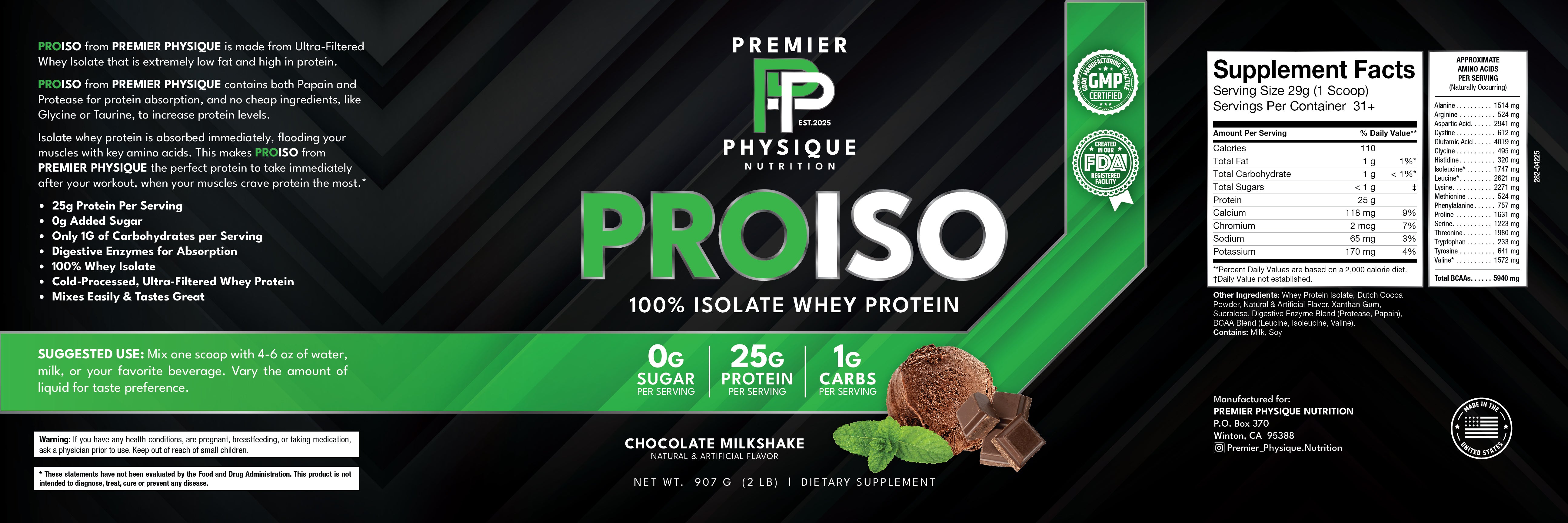 Premier Physique ProISO Whey Protein – Chocolate Milkshake
